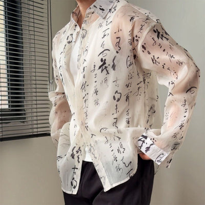 Camisa Hombre Estilo Caligrafía China - Diseño Minimalista Casual y Moderno - Image 2