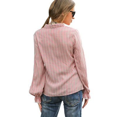 Blusa Rayada de Cuello V Suelta para Mujer - Diseño Original de Manga Larga - Image 3