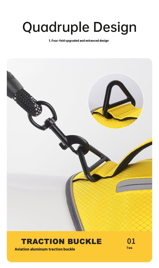 Orange and gray pet harness made of Oxford cloth with reflective trim, a top handle, and adjustable straps. - Image 24