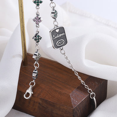 Pulsera Plata 925 Flor Cruz Zirconia Doble Cara Colorida con Dije Colgante - Image 10