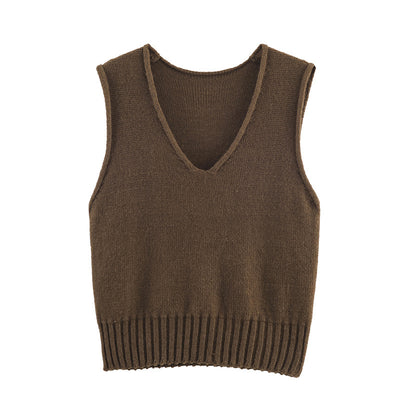 Chaleco Suelto Cuello V Estilo Francés Mujer - Colores Sólidos - Image 6