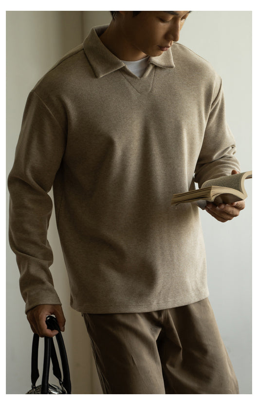 Polo Manga Larga Hombros Caídos Cuello V para Hombre - Image 11