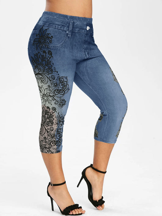 Pantalones Capri Skinny Estampados de Tela Vaquera Sintética Cintura Media - Image 9