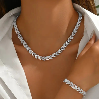 Juego de Collar y Pulsera de Hoja de Cristal con Rhinestones - Joyería Elegante para Mujer - Image 15