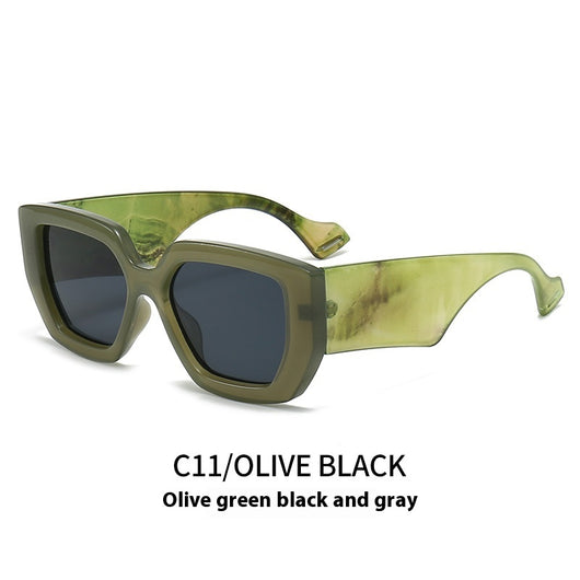Beige square frame sunglasses with dark gray lenses, featuring a thick, fashion-forward design. - Image 16