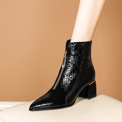 Botas de Cuero para Mujer con Tacón Grueso y Punta Afilada - Image 13