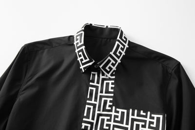 Camisa Manga Larga Algodón Hombre con Estampado Dorsal y Panel Frontal Contraste - Image 15