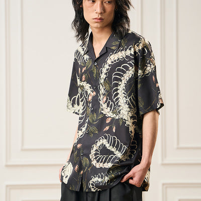 Camisa Cubana de Manga Corta con Patrón de Hueso de Serpiente - Diseño Original - Image 4