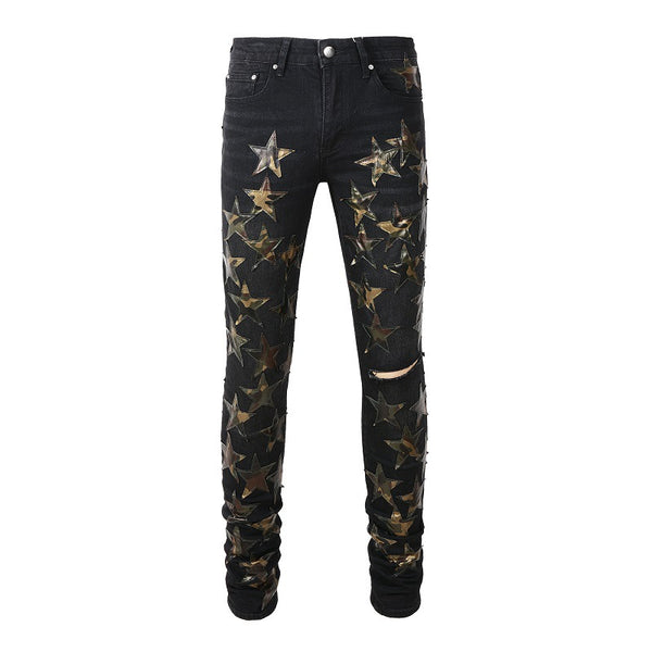 Jeans Rotos de Cuero con Estrella - Tendencia Street Style