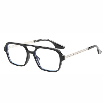 Retro black frame sunglasses with pink square lenses and a double bridge, featuring silver-colored temple accents. - Image 9