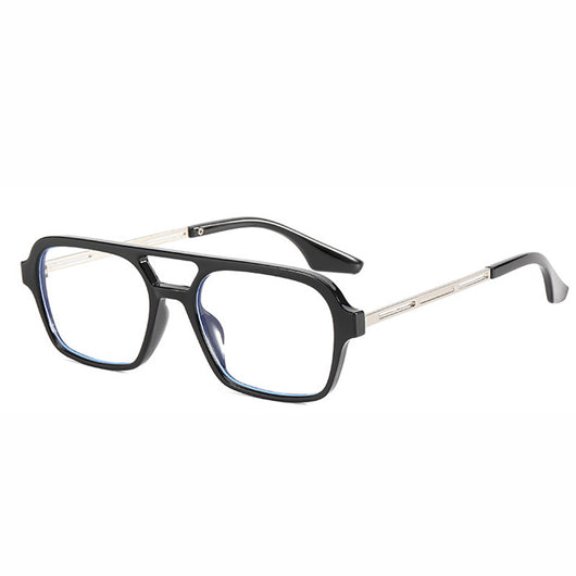 Retro black frame sunglasses with pink square lenses and a double bridge, featuring silver-colored temple accents. - Image 9