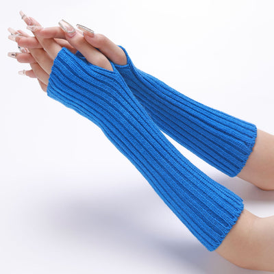 Guantes Largos Rayados de Lana para Otoño e Invierno - Mangas Calentadoras sin Dedos - Image 25