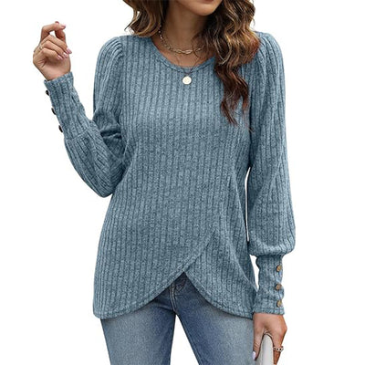 Blusa Suave de Manga Larga con Textura Burbuja - Cuello Redondo para Mujer - Image 2