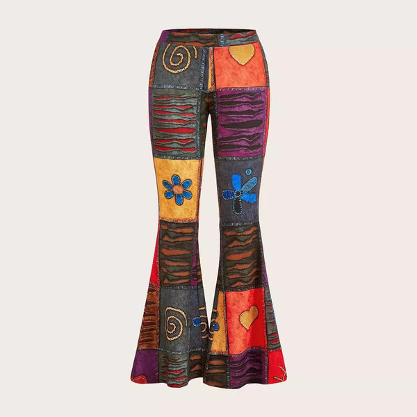 Pantalones Bootcut Ajustados con Estampado Abstracto Moderno