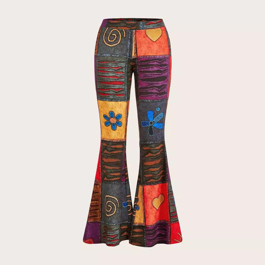 Pantalones Bootcut Ajustados con Estampado Abstracto Moderno