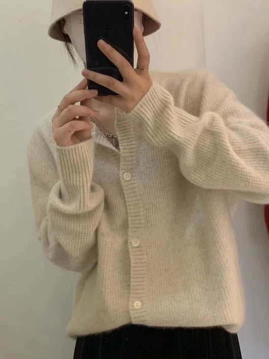 Cardigan de Cachemira para Mujer Cuello Redondo Abrigo Tejido Grueso Otoño Invierno - Image 3