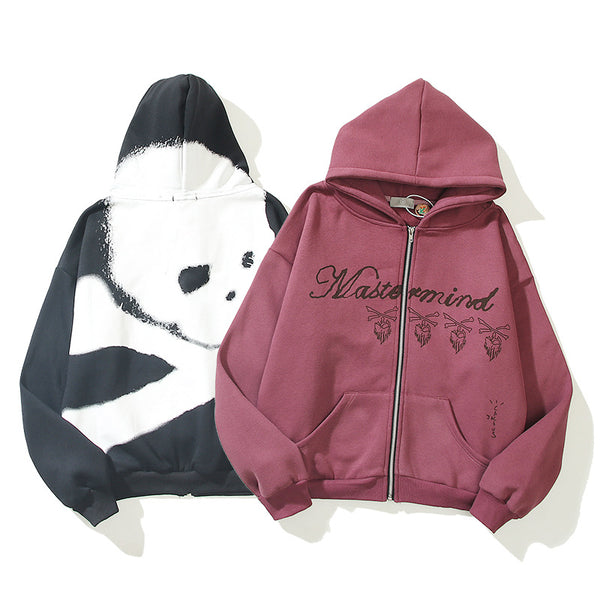 Sudadera con Cierre Estampado Calavera Burgundy - Diseño Letter Print