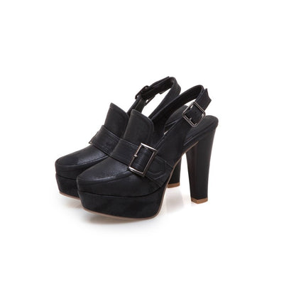 Tacones Plataforma Retro con Hebilla y Tira Trasera - Zapatos de Mujer