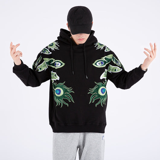 Sudadera con Capucha y Bordado de Pavo Real para Hombre - Image 10