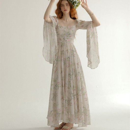 Vestido Infantil de Verano con Cuello Cuadrado y Estampado Floral