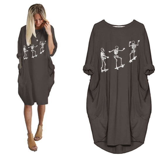 Vestido Holgado de Manga Larga con Estampado Temático y Bolsillos - Image 25