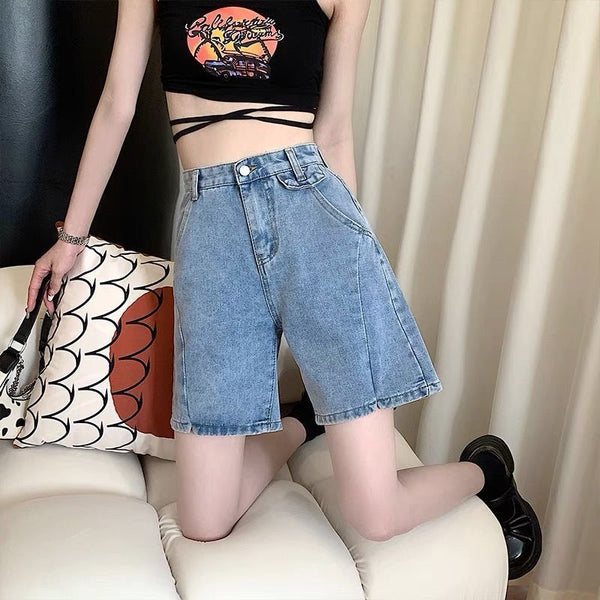 Shorts de Mezclilla Talle Alto Estilo Coreano Talla Grande para Mujeres