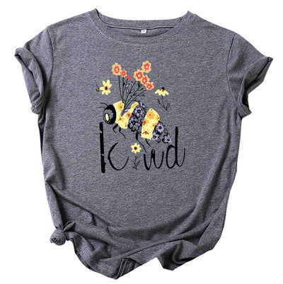 Camiseta Estampado Abejas y Flores Cuello Redondo Manga Corta - Image 10