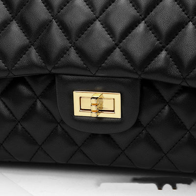 Bolso de Cuero Negro con Cadena de Diamantes para Mujer - Image 3