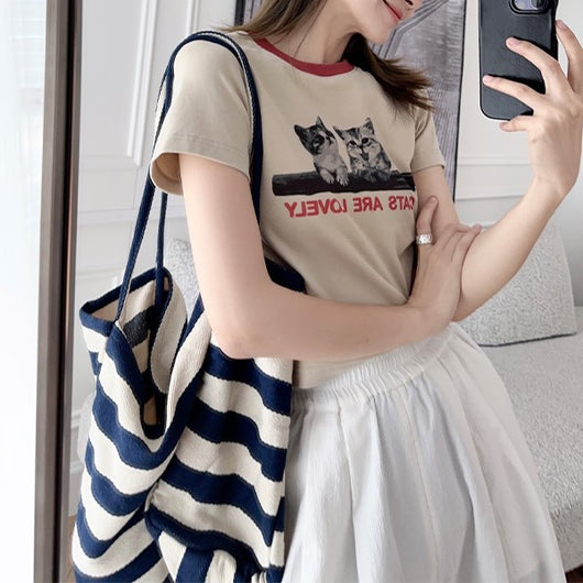 Blusa Estampado Animal Cuello Redondo Manga Corta Ajustada - Image 13
