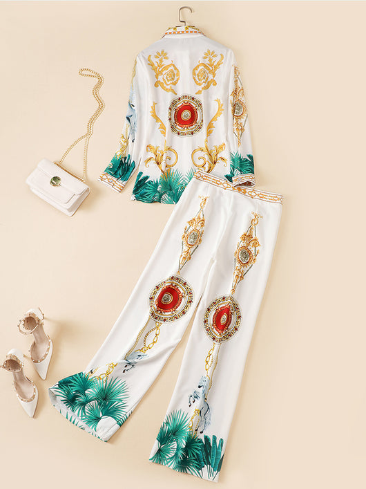 Conjunto de Moda Casual: Blusa Estampada Manga Larga y Pantalón Ancho Cintura Alta - Image 3