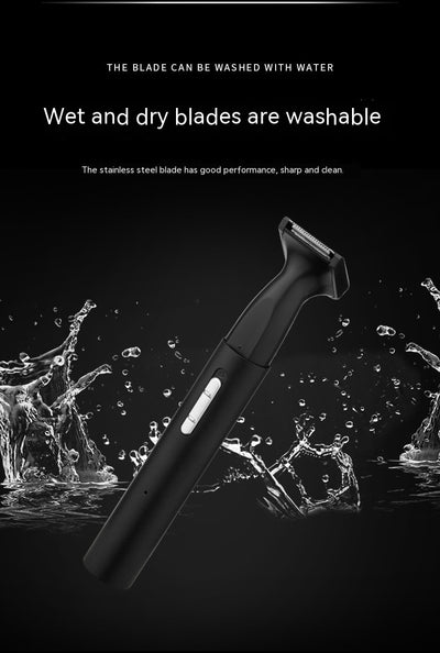 Black multifunctional men's grooming kit with electric shaver, nose hair trimmer, eyebrow trimmer, cleaning brush, and USB cable. - Image 14