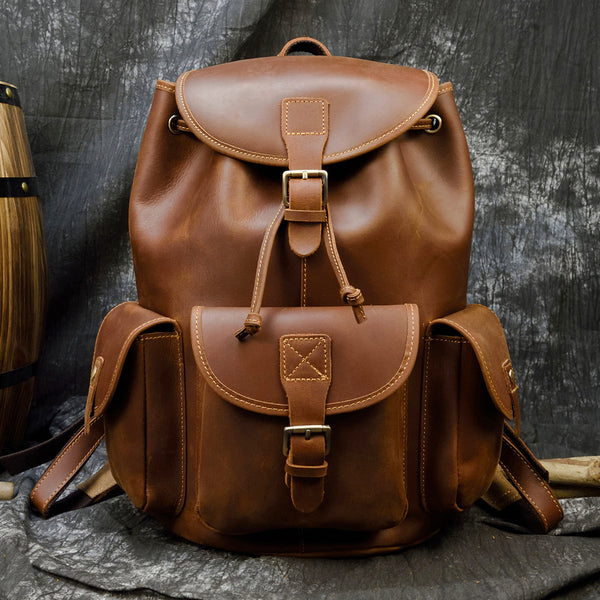 Mochila Casual de Cuero Genuino Estilo Retro para Hombre