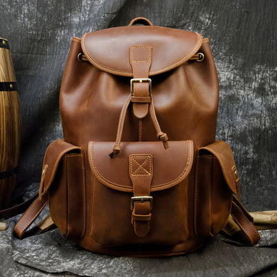 Mochila Casual de Cuero Genuino Estilo Retro para Hombre