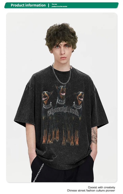 Playera Holgada Doberman Pinscher Estilo Urbano Desgastada para Hombre y Mujer - Image 12