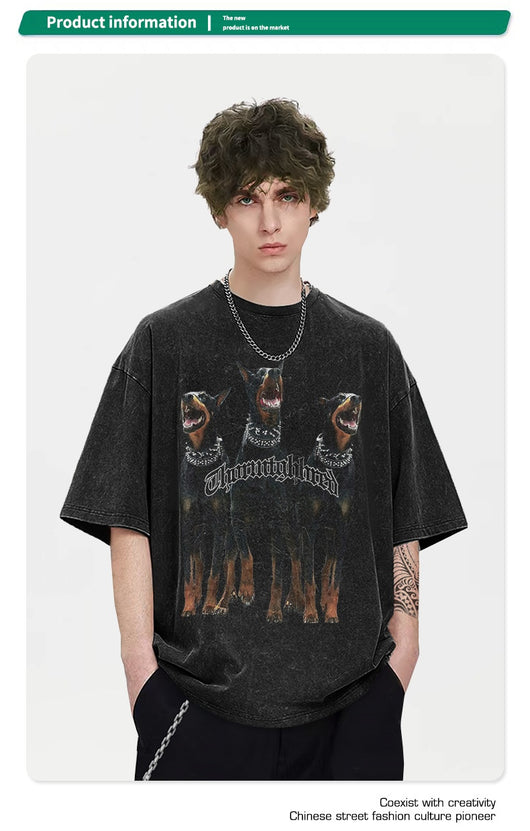 Playera Holgada Doberman Pinscher Estilo Urbano Desgastada para Hombre y Mujer - Image 12