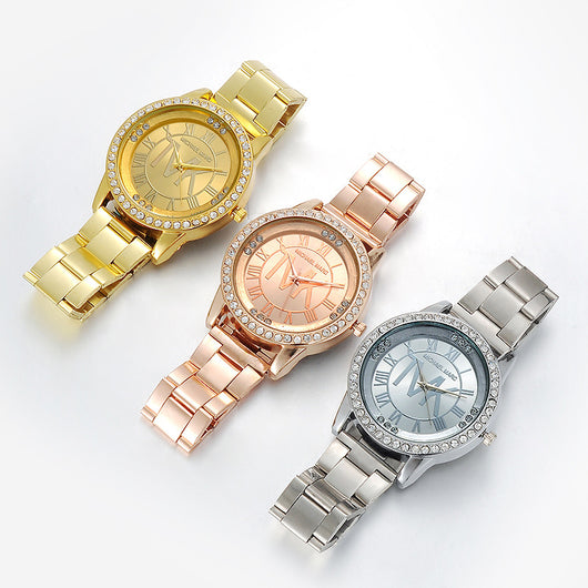 Reloj de Acero con Caja de Diamantes y Escala Romana - Image 9
