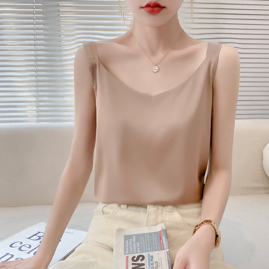 Blusa Interior de Seda Blanca Cuello V - Acetato Satinado Premium - Image 18