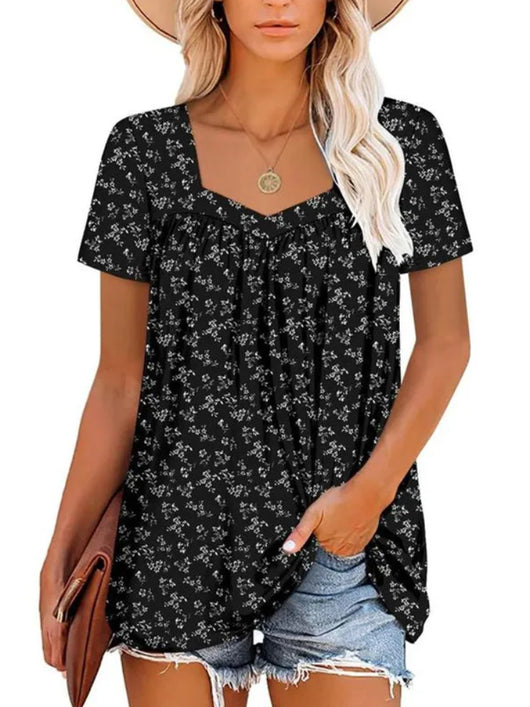 Camiseta Suelta Estampada Cuello Cuadrado Manga Corta para Mujer - Image 20