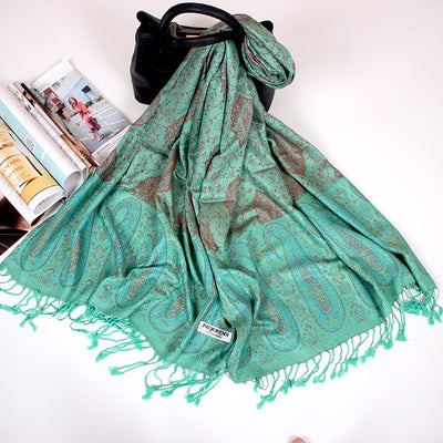 Foulard Étnico de Cachemira Dual-uso con Jacquard y Borlas - Image 23