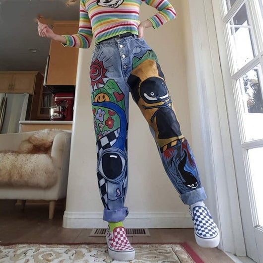 Pantalones Harem Estampado Caricatura para Mujer