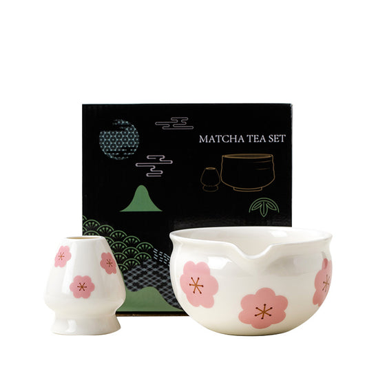 Juego de Tazón Matcha de Cerámica con Patrón Floral Artesanal - Image 5