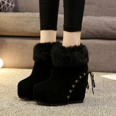 Botas Cortas de Cuña con Forro de Conejo Real para Mujer - Diseño Elevador - Image 3