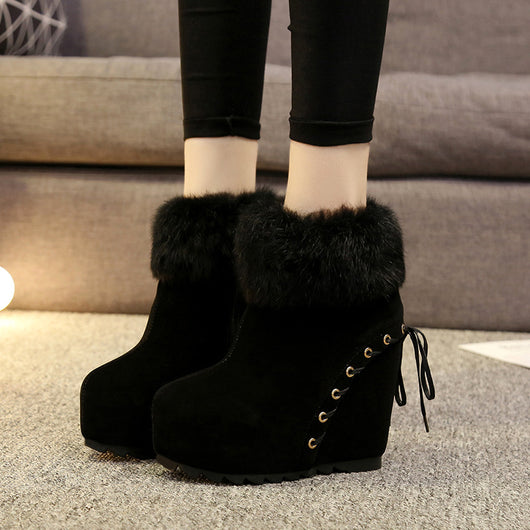 Botas Cortas de Cuña con Forro de Conejo Real para Mujer - Diseño Elevador - Image 3