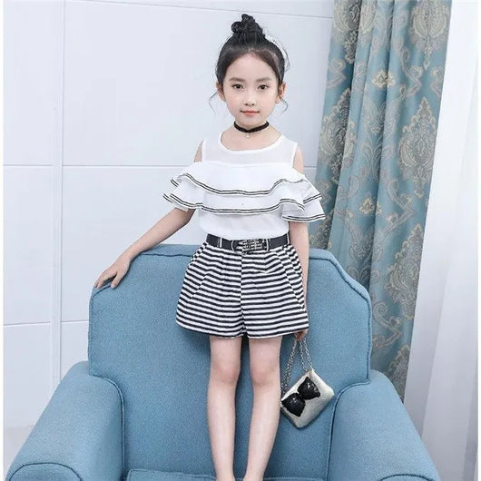 Conjunto Infantil Hombros Descubiertos - Blusa Corta y Short Moderno - Image 12