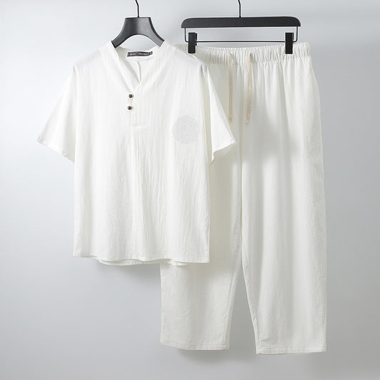 Pantalón Slim Coreano Hombre - Conjunto de 2 Piezas Algodón y Lino