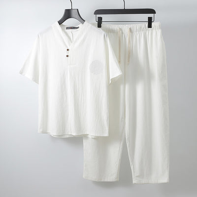 Pantalón Slim Coreano Hombre - Conjunto de 2 Piezas Algodón y Lino