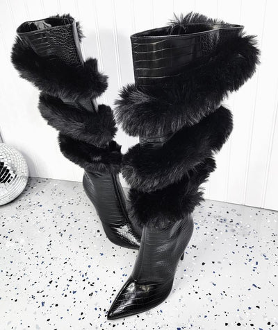 Botas Stiletto de Punta Fina con Ribete de Lana - Image 7