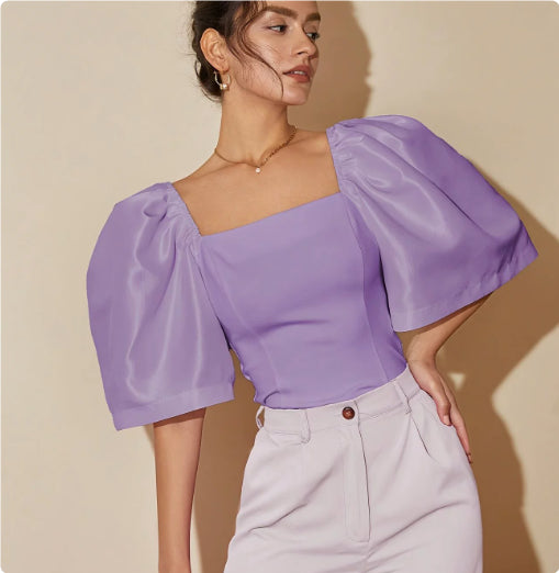 Blusa Elegante Retro con Cuello Cuadrado y Mangas Farol - Image 18