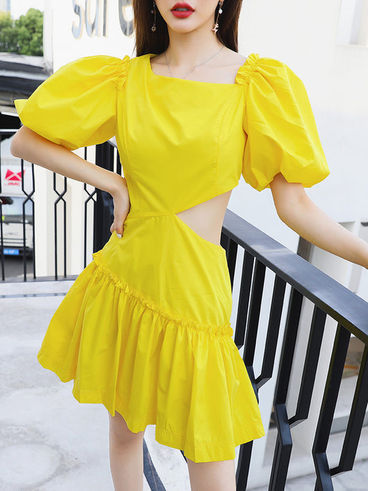 Falda Amarilla Hada de Diseño Verano con Cintura Hueca - Image 3