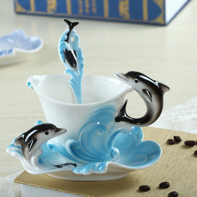 Taza de Café Delfín de Porcelana Lang Pintada a Mano con Platillo - Image 8